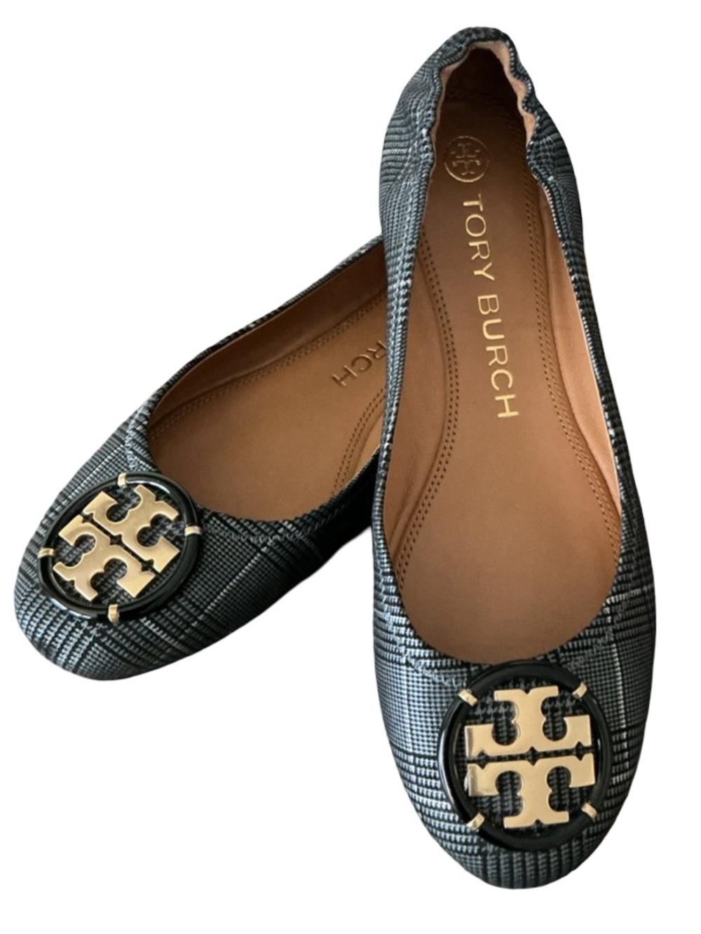 Tory Burch Multi Logo Elastic Ballet Size 6.5 Prince of Wales style no 79519